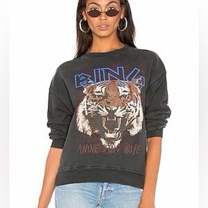 Anine Bing Tiger Crewneck Sweatshirt Dark Grey Size Small